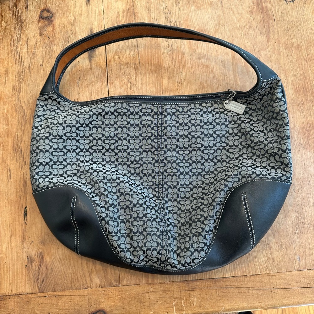 Coach Black and Gray Patterned Shoulder Bag
